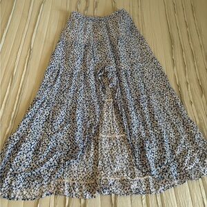 Blue Floral Tiered Slit Maxi Skirt | Size M